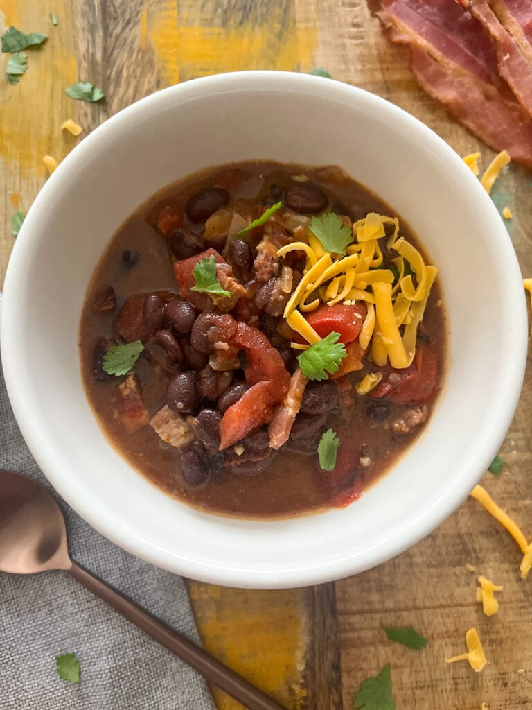 close up of Easy Black Bean Soup in a bowl