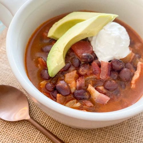 easy black bean soup with toppings