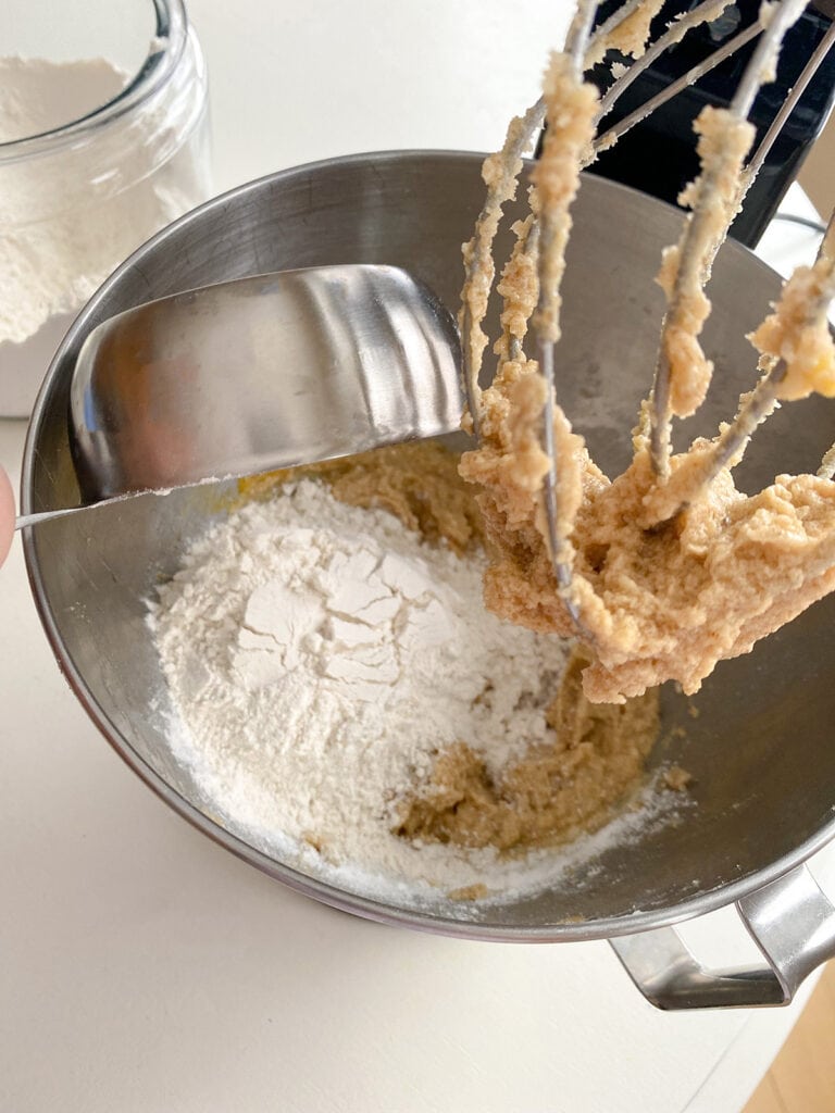 add flour to mixing bowl