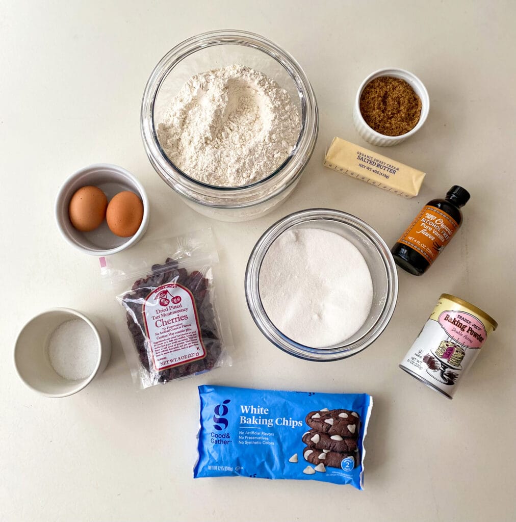 ingredients for white chocolate cherry cookies