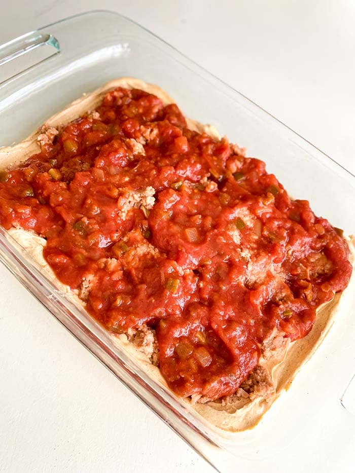 salsa layer in layered taco dip