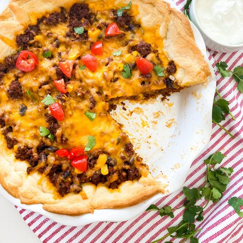 taco pie with crescent rolls in pan