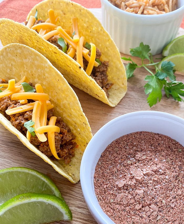 taco seasoning on platter with tacos