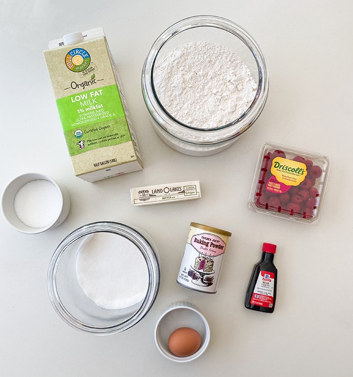 ingredients for easy lemon raspberry muffins