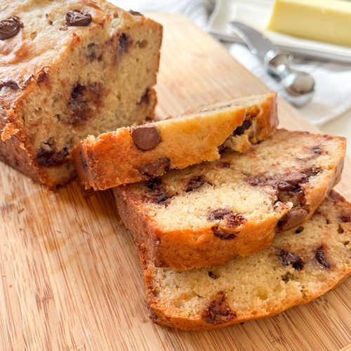 banana bread with chocolate chips sliced