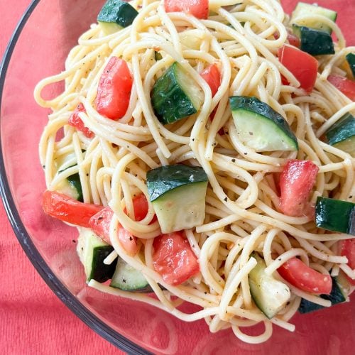 Easy Pasta Salad with Spaghetti Noodles in bowl