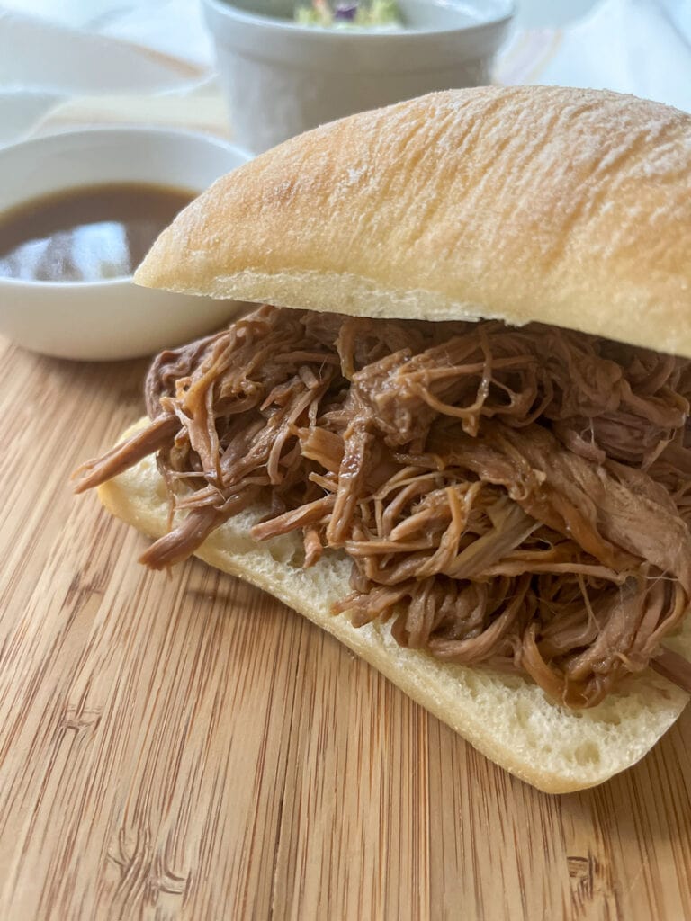 french dip sandwiches with a side of au jus