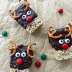 Reindeer Krispie Treats on brown paper