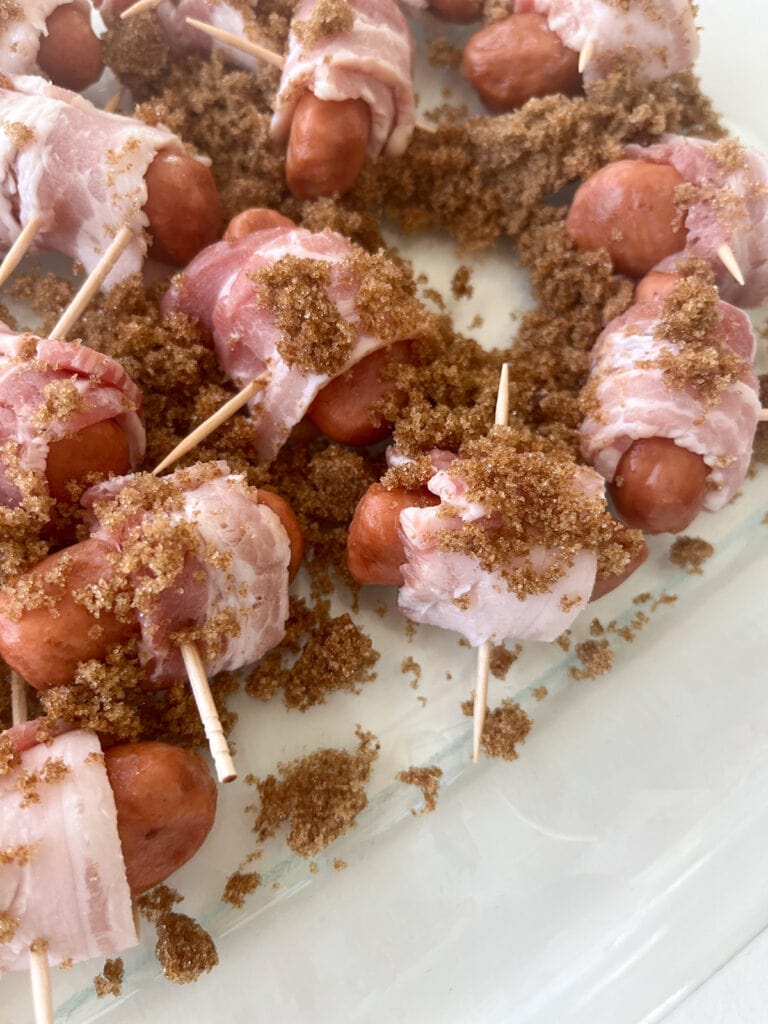 Bacon Wrapped Little Smokies with brown sugar