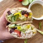 Greek Turkey Wraps with Hummus sliced in half