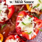 Pinterest Pin for Italian Stuffed Peppers with Meat Sauce