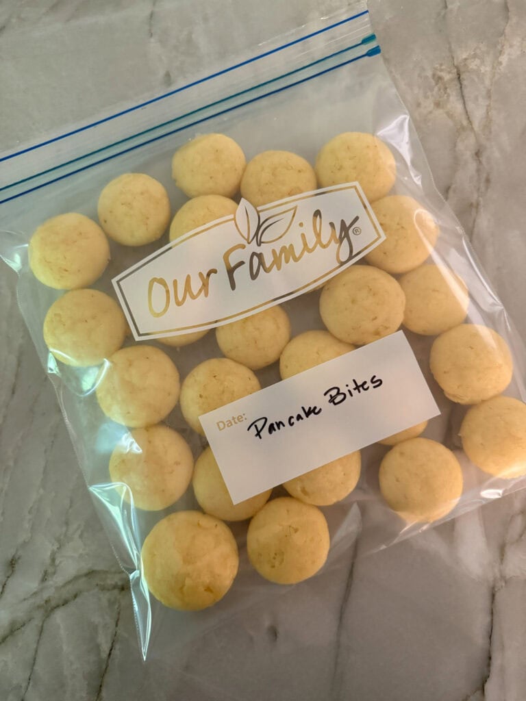 mini pancake bites in freezer bag