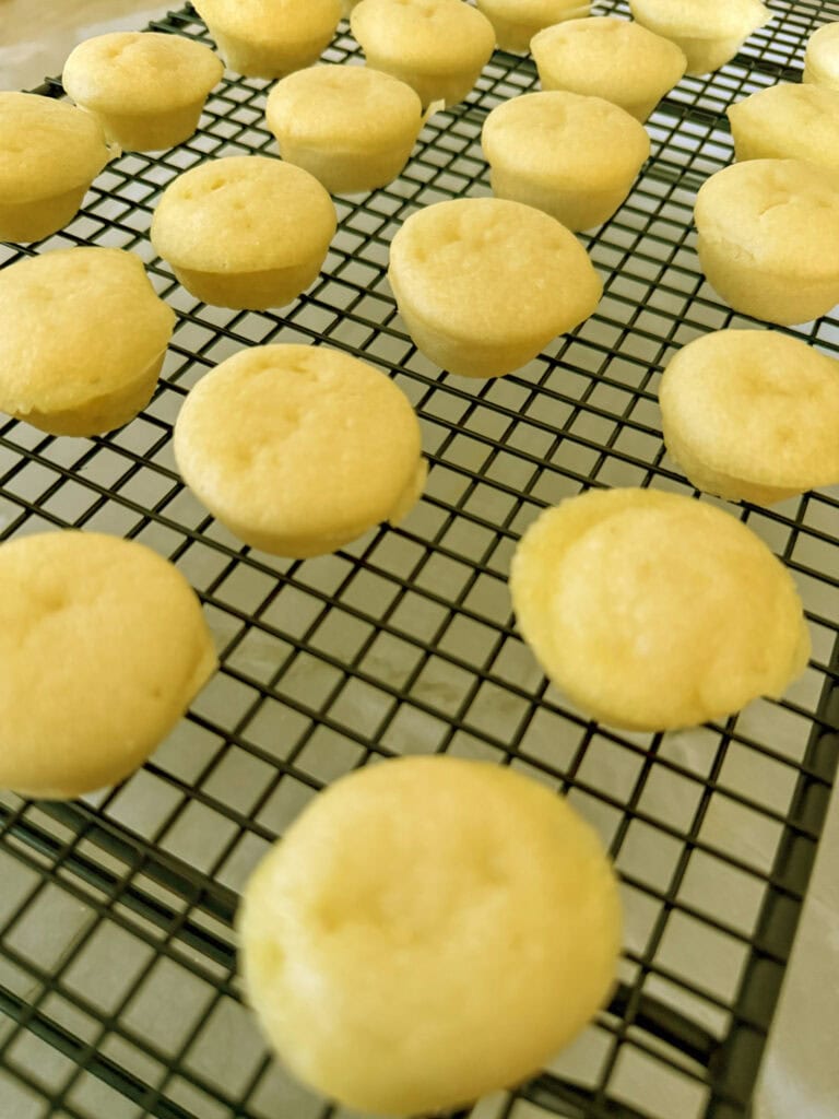 mini pancake bites cooling on wire rack