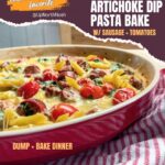 Spinach and Artichoke Dip Pasta Bake with Chicken Sausage Pinterest pin