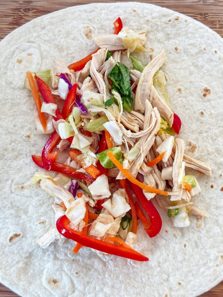 stuff the chicken mixture onto tortilla