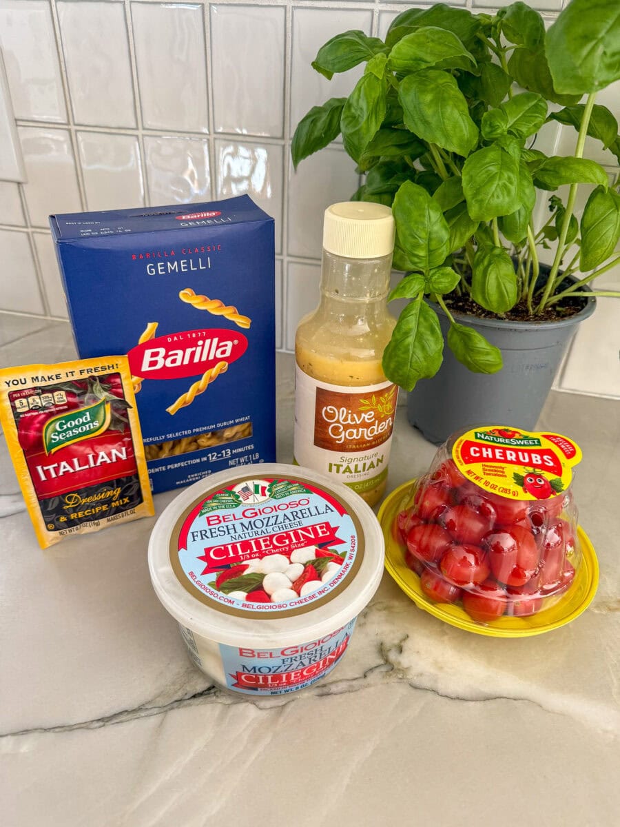 Ingredients for Caprese Pasta Salad