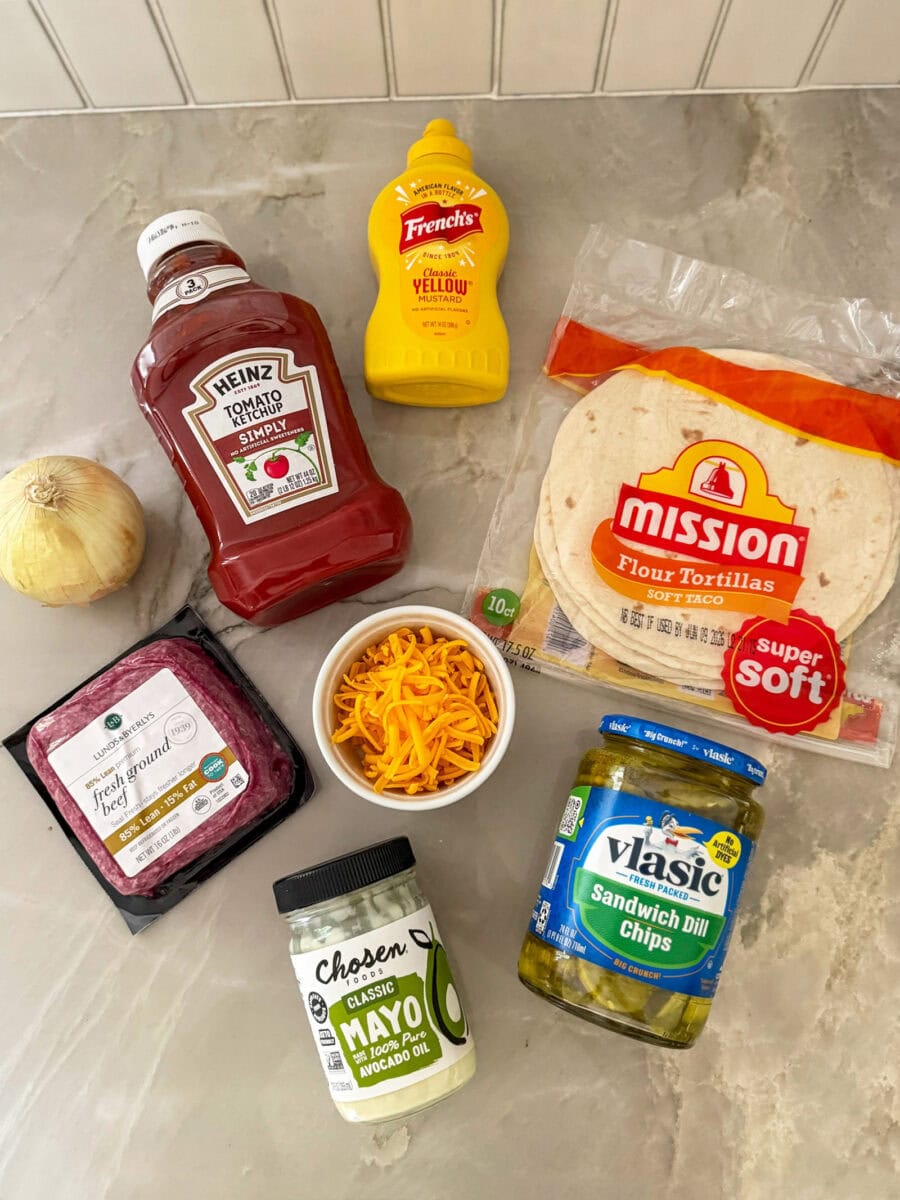 ingredients for Cheeseburger Quesadilla