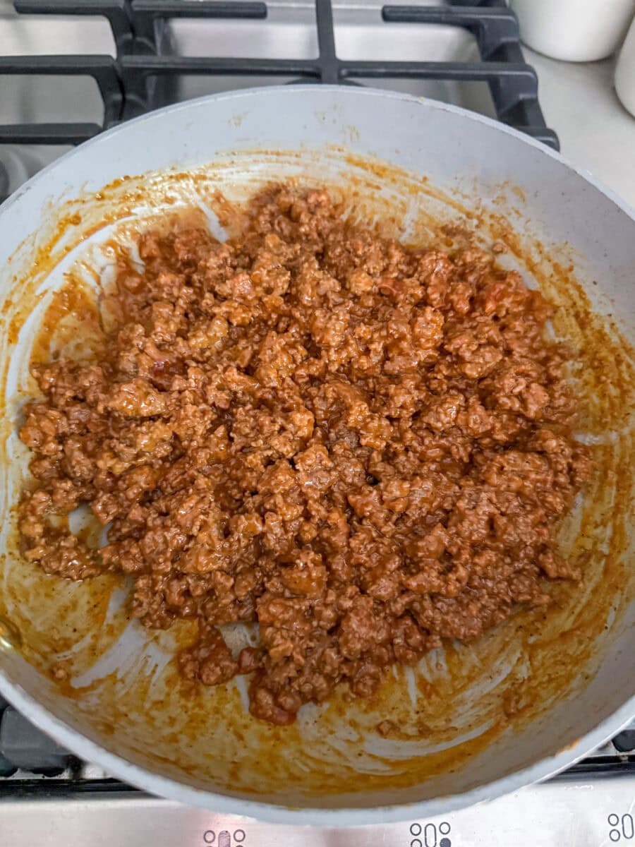 meat mixture in fry pan